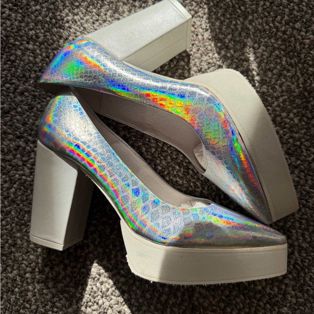 Miista holographic rainbow leather Ossi pump platform heels y2k
